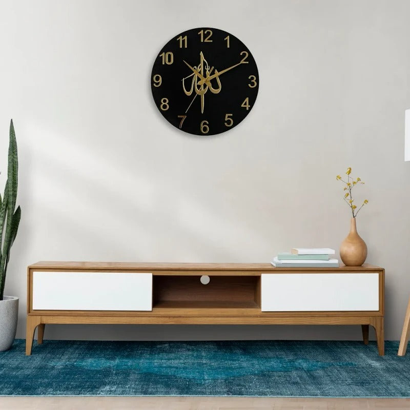 ALLAH Islamic Wall Clock - Black and Gold Acrylic Clock