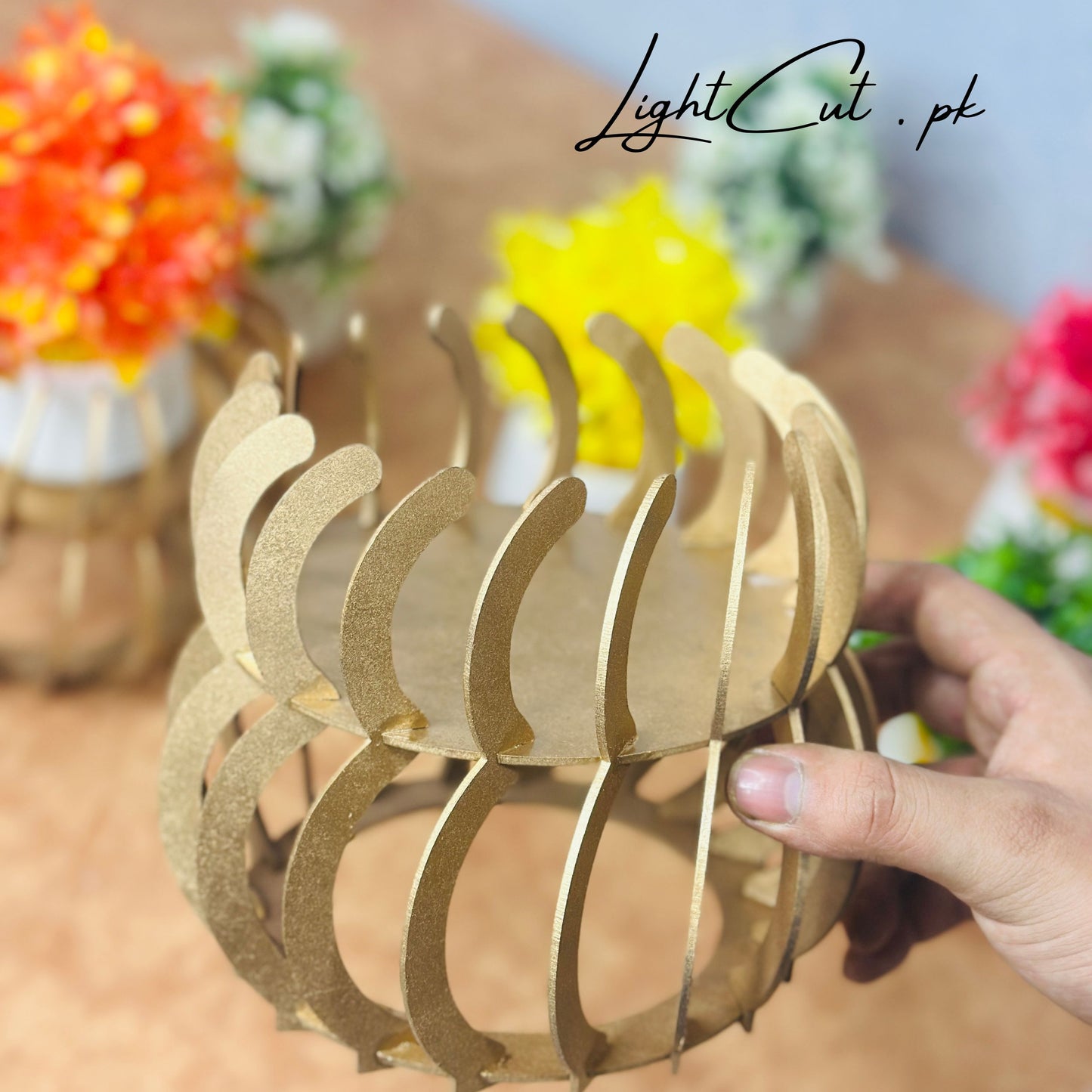 Golden Globe Style Flower Pots with Flowers