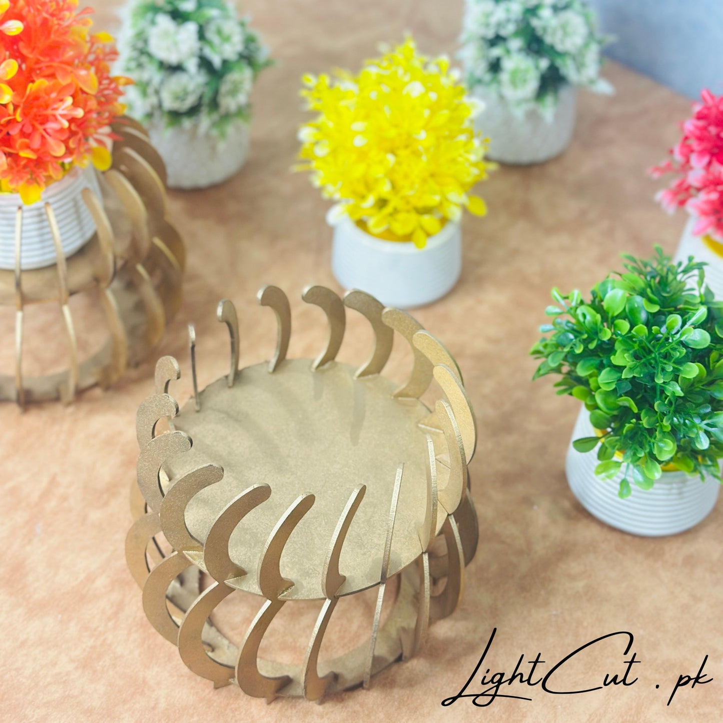 Golden Globe Style Flower Pots with Flowers