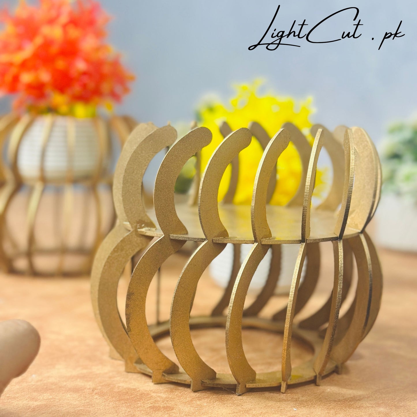 Golden Globe Style Flower Pots with Flowers