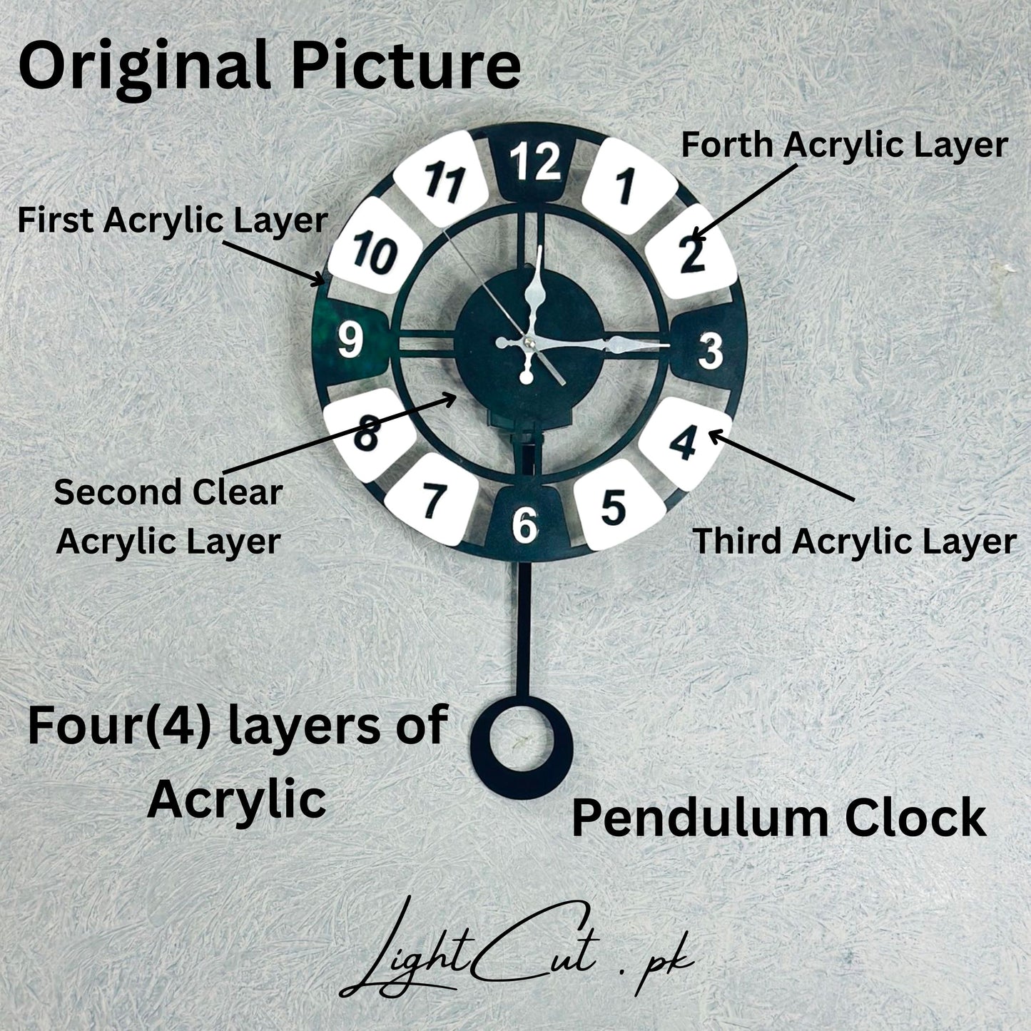 Geometric Piano Style Premium Pendulum Wall Clock - Acrylic Pendulum Clock